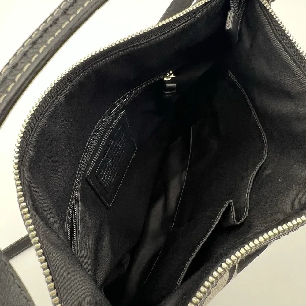 Coach Signature Stripe Shoulder Bag White/Black Canvas A1076-F13674 Excellent